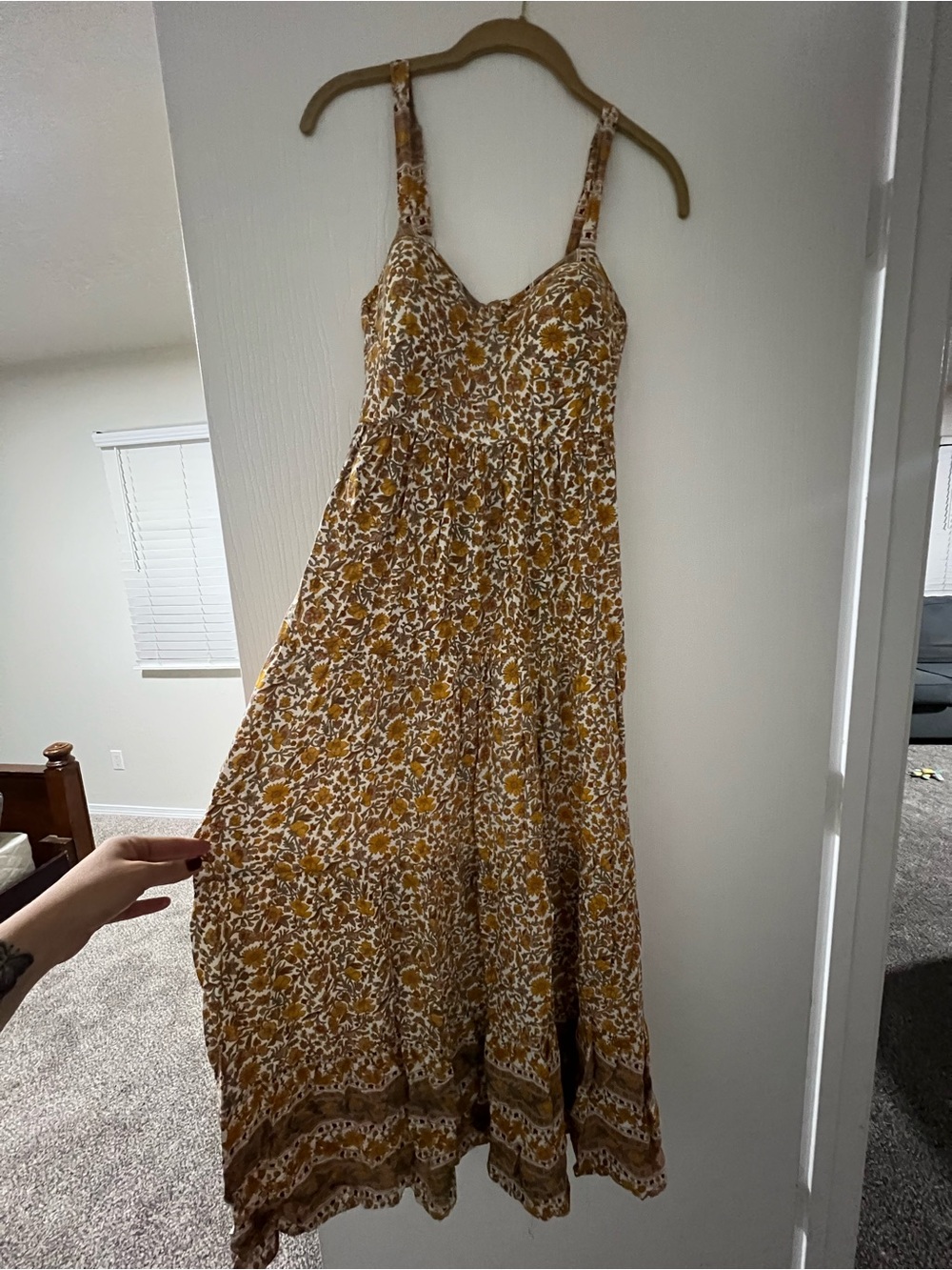 Floral Spaghetti Strap Maxi Dress in Mustard